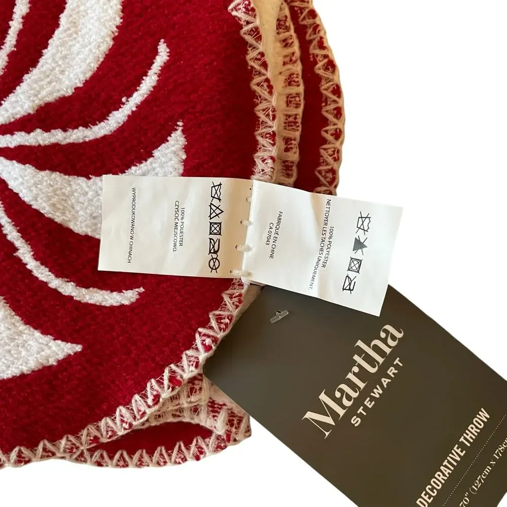 Martha Stewart Christmas Throw 50x70 Holiday Peppermint Candy Red White NEW